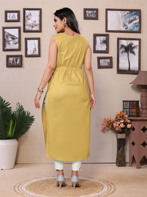 Here’s a more concise version:  **Pure Cotton Sleeveless Long Kurti for Women – Round Collar, Knee Length, Versatile for Work & Casual Wear**