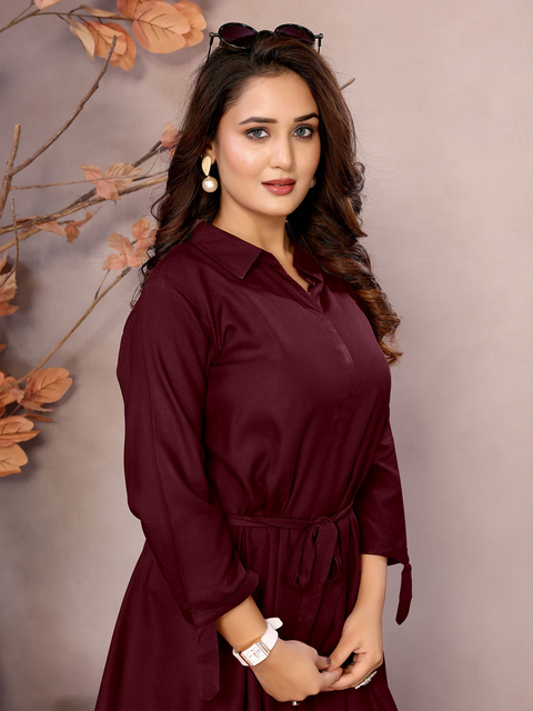 JT246 Viscose Flared Tunic cum Single-Piece Dress with Shirt Collar, Front Buttons, and Flared Thigh-Length Design - Perfect Kurti for Women, Short Kurti, Kurti Set, and Top for Women