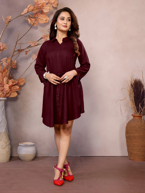JT246 Viscose Flared Tunic cum Single-Piece Dress with Shirt Collar, Front Buttons, and Flared Thigh-Length Design - Perfect Kurti for Women, Short Kurti, Kurti Set, and Top for Women