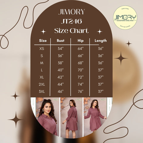 JT246 Viscose Flared Tunic cum Single-Piece Dress with Shirt Collar, Front Buttons, and Flared Thigh-Length Design - Perfect Kurti for Women, Short Kurti, Kurti Set, and Top for Women